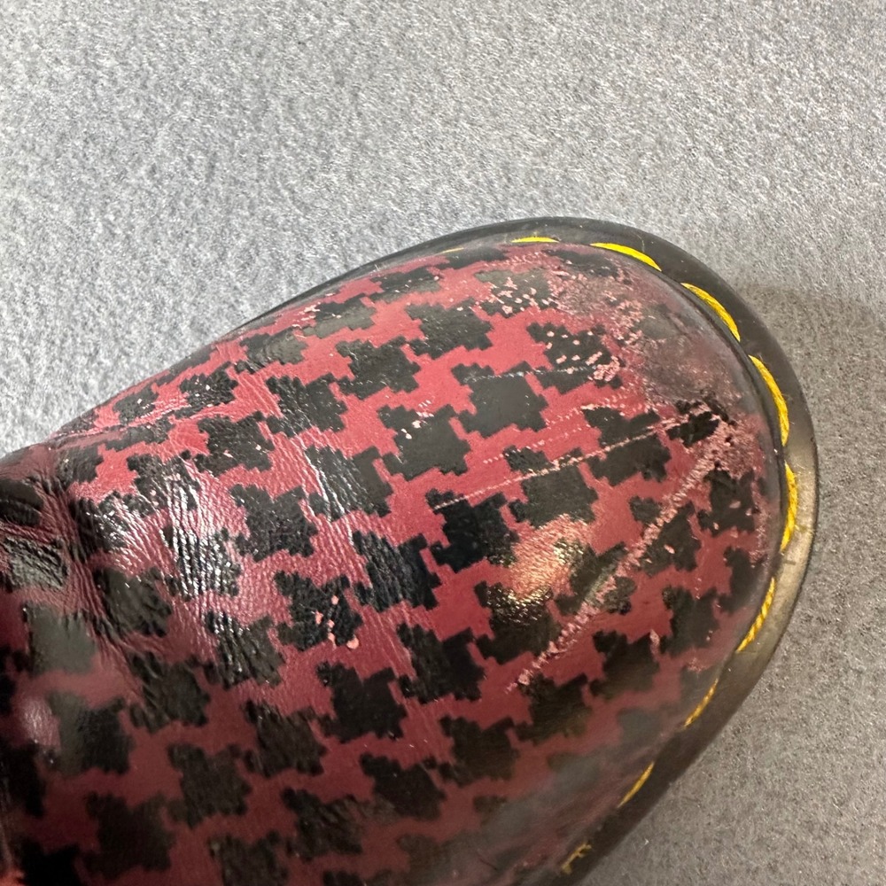 Dr. Martens 1460 Pascal Boots Burgundy Black Houndstooth Leather Womens size 10 - Picture 7 of 9